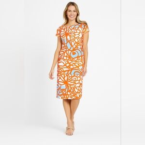 Jude Connally Women's Ella Midi Orange and Blue Patterned Dress NWOT S